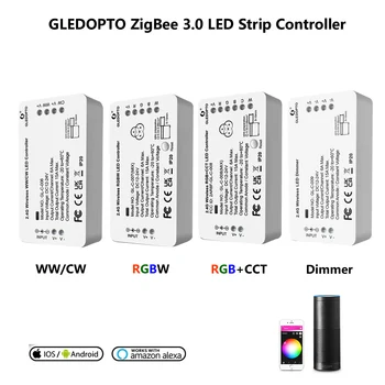 GLEDOPTO ZigBee 3.0 LED RGB Kontrolieris+PKT RGBW WWCW Reostats LED Lentes APP/Balss Alexa/Google Kontroles DC12-24V Tuya Zigbeehub