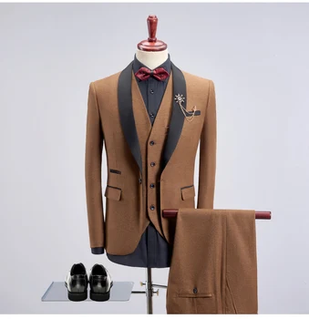 Jauns Vīriešu Uzvalki, Līgavaiņa Kāzu Uzvalka Žakete Komplekti 3 Gabali Pielāgotus Biznesa Gadījuma Homme Smokings Elegants Apģērbs (Jaka+Bikses+Veste)