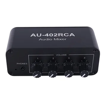 Multi-Avots RCA Stereo Audio Mikseris Reverberator 4 Ieejas Un 2 Izejas Audio Switch Komutatoru Vadītāja Austiņu Skaļuma Kontrole