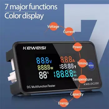 Ciparu Voltmetrs DC 0-200V Sprieguma Septiņām Funkcijām Jaudu, Enerģijas Skaitītājs LED Krāsu Displejs Wattmeter 0-10/50/100.A