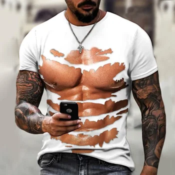 2023 Vasaras Popular Fun Muskuļu 3D Druka, T-krekls, Liela Gadījuma Modes Apaļu Kakla Īsām Piedurknēm T-krekls