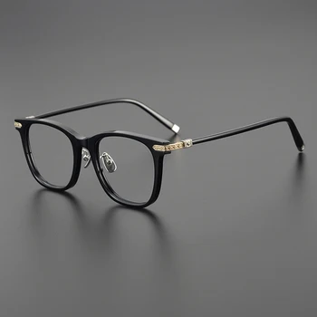 Lielajam Vintage Laukumā, Melnā Zelta Brilles Rāmis Vīriešu, Retro Dizains, Roku Amatniecības Acetāts Tuvredzība Brilles Sievietēm