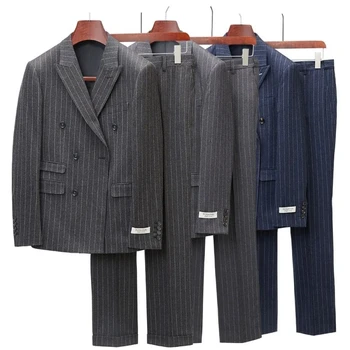 Augstas klases Vīriešu Svītras (uzvalks + Bikses) Stilīgs un Skaists, Biznesa Gadījuma korejiešu Versija Tendence Oficiālu Divu gabals, kas