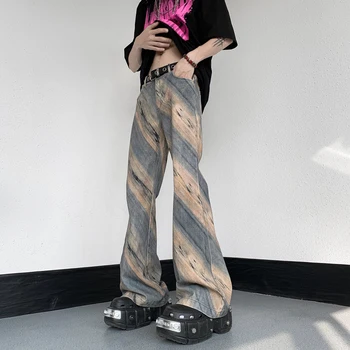 Hip Hop kaklasaišu krāsošanas Uzliesmoja Džinsa Bikses Vīriešu Atšķirīgās Krāsas Džinsa Bikses Vīriešu Fit Gadījuma Japāņu Streetwear Plānas Džinsa Bikses