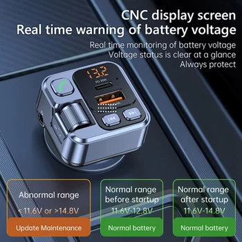 Automašīnas FM Raidītājs Modualator Bluetooth Automašīnas MP3 Atskaņotājs ar AUX Audio Uztvērēju USB Type C PD30W Auto Lādētāja, Brīvroku