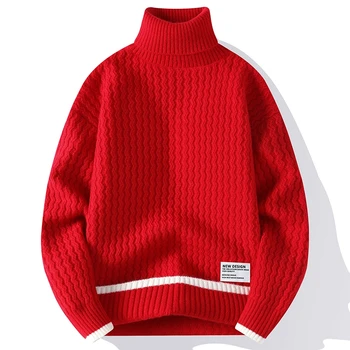 Augsta apkakle Vīriešiem Vintage Vērpjot Džemperis tīrtoņa Krāsu Fit Vīriešu Trikotāžas Džemperis Zaudēt Mens Retro Džemperi Multicolors