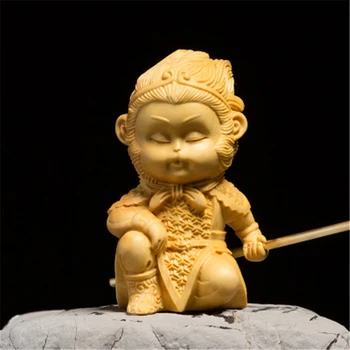 Ķīnas Monkey King 7cm Gudrs Statuetes Koka Statuja Saule Wukong Dāvanu Cirsts Mājas Dekoru Koka Mitoloģijā Miniatūras