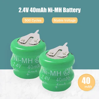 2.4 V 40mAh Ni-MH Uzlādējams Akumulators Ar Pin Saules Iekārtas Lukturīti Pet Collars Datoru Mātesplati Ni MH podziņelementi