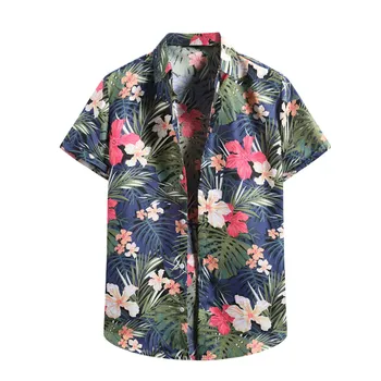 Vintage etnisko stilu vīriešu krekls, gadījuma vasaras streetwear pleds drukāt zaudēt Havaju īss piedurknēm krekls