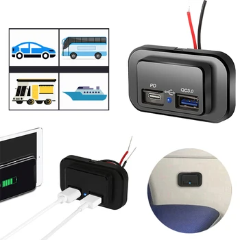 Ātri Uzlādēt PD C Tipa Dual USB Porti Automašīnu, Autobusu Lādētāja Ligzdas Adapteris 12V/24V USB Barošanas Panelis Jūras Motociklu Aksesuāri