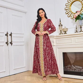 MT083 Musulmaņu Sieviešu Karstā Zelta Caurules Mežģīnes Abaya Dubaija Modes Stila Kleita
