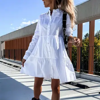 Sieviešu Kleita Atloks ar garām Piedurknēm vienkrāsainu Kleitu Sievietēm Gadījuma Savirmot Izšūšanas-line Kleita Ikdienas Apģērbu