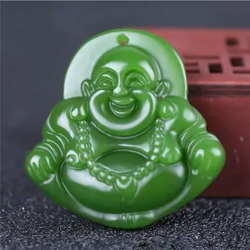 Jade statuja Kaklarota Amuletu kulons jade Dabas jade Bodhisatva Laimīgs Kolekcija Green jade kulons