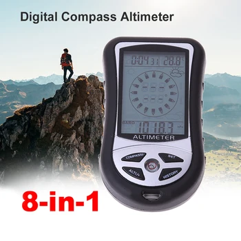 8 1 Digitālais Kompass, Altimetrs Rokas LCD Kompasu, Barometru Laika Prognoze Termometrs Kalendārs Elektronisko Altimetrs