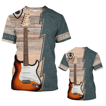 3D Ģitāra Drukas T Krekls Vīriešiem Pop Mūzikas Stila Lielgabarīta T-Krekls Hip Hop Harajuku Streetwear Vasaras Gadījuma O-veida kakla Īsām Piedurknēm