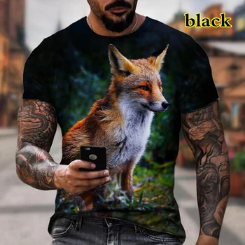 Jaunu 2023 Modes 3D Iespiests T-krekls Dzīvnieku Fox Īsām Piedurknēm Vīriešu Ikdienas Topi apjoms:100-7XL