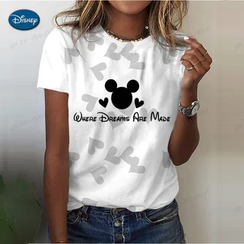 2024 Disney pavasara un Vasaras modes sieviešu Minnie Minnie apaļu kakla sirds formas drukas gadījuma īsām piedurknēm T-krekls brīvs