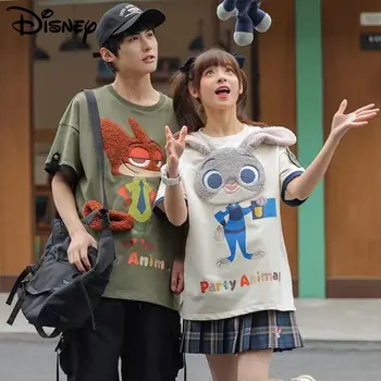 Disney Zootopia Judy Niks Pāru T-Krekls Plīša Karikatūra Izšuvumi Y2k Studentu Īsām Piedurknēm Topi Zaķis Fox Modes Vaļīga Apģērba