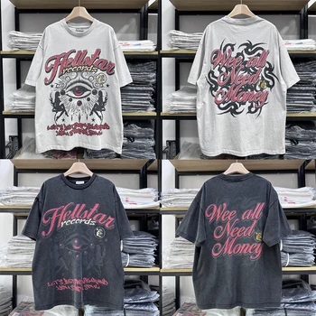 Ellē Star T-krekls Amerikāņu Retro Modes Anotācija Drukāt Hellstar Īsām Piedurknēm Top Tee Vīriešu, Sieviešu Streetwear T-krekls Hip Hop