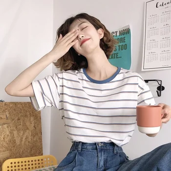 Rudens korejas Modes Y2K T-krekls Sieviete Japāņu Svītrainām Gadījuma Gudrs Tee Krekls Sievietēm Slim Drēbes Topi Vintage Bezmaksas Piegāde
