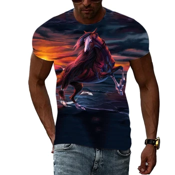 Zirgu Grafiskais Jauniešu Personības Vasaras Modes Gadījuma Vīriešu T-Krekls Tendence Harajuku 3D Drukāšanas Lielgabarīta O-veida Kakla Īsām Piedurknēm Augšu