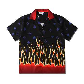 Korejiešu Stilā Vintage Krekls Jauno Vasaras Vīriešiem Havaju Īsām Piedurknēm Krekls Mens Casual Liesmas Drukāt Pludmales Krekli Cilvēks Lielgabarīta Hemd