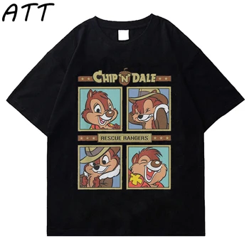 Disney T-Krekli vīriešu Chip un Dale sieviešu T Krekls ar Īsām Piedurknēm karikatūra Tee Krekls Kokvilnas Apģērbs harajuku футболка vasaras top tee