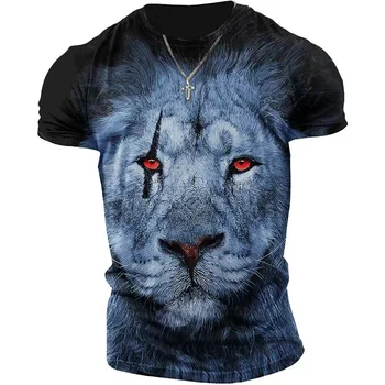 Vintage Vīriešu T-Krekli Vasaras Īso 3D Lauva Drukāt Grafiskā Topi Gadījuma Tee Vīriešu Lielgabarīta Apģērbu, O-veida Kakla T Krekls Streetwear
