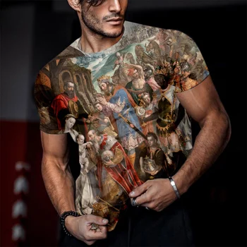 Vīriešu Vasaras Gadījuma T-krekls 3D Eļļas Glezna Drukāšanas Retro Modes Īsām Piedurknēm O-veida kakla Lielgabarīta Vintage Augšas Vīriešu Apģērbu 2023