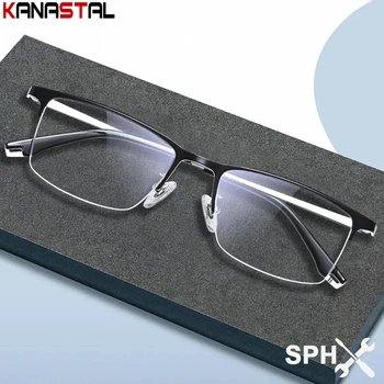 Vīrieši Zilā Gaisma Pretbloķēšanas Lasīšanas Brilles Modes Titāna Kaste Brilles Puse Kadru Recepšu Optika Tuvredzība Presbyopic Brilles