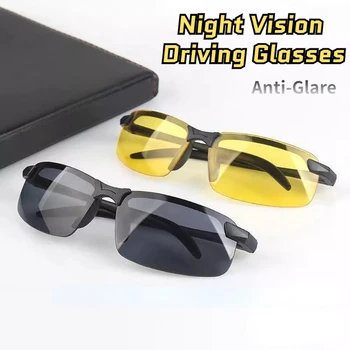 Nakts Redzamības Brilles Vīriešiem Anti-Glare Braukšanas Ieplests Pusi Rāmi, Polarizēts Saulesbrilles Vadītāja UV400 Dienas un Nakts Brilles