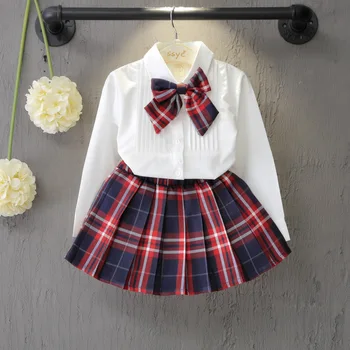 2023 Pavasara Vasaras Meitene Atbilstu Ikdienas Apģērbu Rudens Britu Stila Dzidri Balts Krekls + Pleds Svārki + Priekšgala Bērnu Skolā Vienotu