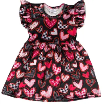 Pavasarī, Vasarā Boutique Meitenes Bērnu apģērbi Mežģīņu Piedurknēm Mīlestība Drukāt Rakstu Ceļa Garums Kleita