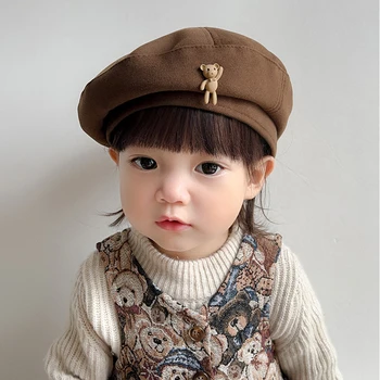 2023 Modes Ziemas Kovboju Bērniem, Bērniem, Berete Caps Elegants Toddler Zīdaiņu Meitenēm Tīrtoņa Krāsu Vintage Sunīti Beanies Cepures