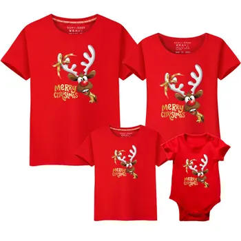Ģimenes Saskaņojot Tērpiem Ziemassvētku Ģimenes Apģērbs, T kreklu, Māte, Bērni, Tēva Dēls Red Baby Romper Ziemassvētku Eglīte Briežu Santa Drēbes