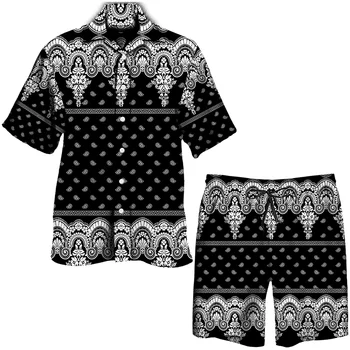 JAUNU Stilīgu Indijas Ziedu Drukāt Havaju Komplekts Vīriešu Īsām Piedurknēm Pogas Krekla/Pludmales Šorti/Uzvalks, Pāris Tērpiem Streetwear Drēbes
