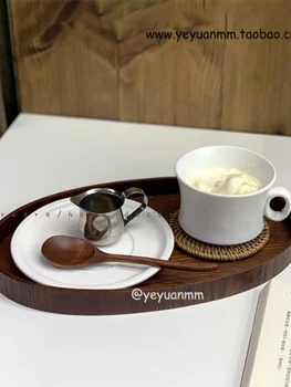 Ins stils koka paplāte apaļa Japāņu tējas plāksnes vakariņas plate kafijas veikals deserta šķīvja Dim sum kūka plate