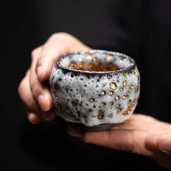 Keramikas Apzeltīts Shino Tējas Tase Dabas Rūdas Roku Darbs Teacups Karstumizturīgs Kung Fu Tējas Trauks