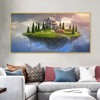 Fantasy Island Debesīs Ainavu Kanvas Glezna Mākslas Anotācija Dzīvojamā Istabā, Guļamistabā, Mājas Apdare, Sienas Gleznojums