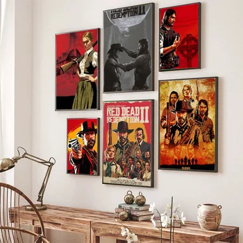 Red Dead Redemption 2 Plakāts pašlīmējošas Mākslas Plakātu Retro Kraft Papīra Uzlīme DIY Istabas, Bārs, Kafejnīca Vintage Dekoratīvais krāsojums