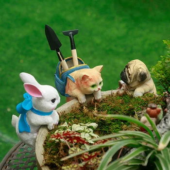 Dārza dārza podos ainavu creative cat dekoratīvās dāvanas mikro ainavas miniatūra mugursoma kaķu dārzs