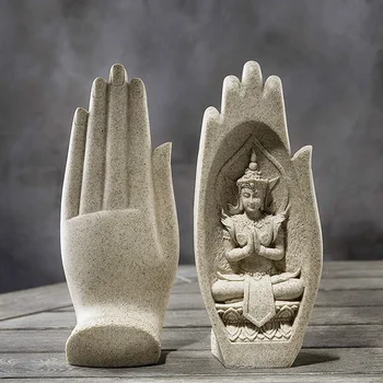 2gab/Pāris Budas Statuja Roku Sveķu Amatniecības Mākslas Statuetes Templis Mājas Biroja Vietā Zen Mierīgu Mandala Mūks Mākslas Skulptūra