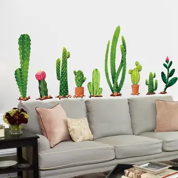 Kaktuss Sienas Uzlīmes PVC Noņemams Zaļo Augu Sienu Decal Dzīvojamā Istaba interjera DIY Dīvāns Mākslas Decal Fona Baseboard Sienas