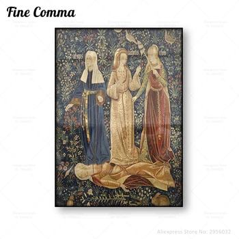 Trīs Fates Vintage Plakātu, Audekls Drukāt Viduslaiku Mīts Gobelēns Triumfs Nāves Antīkās Sienas Mākslas Atgādinājums Mori Mākslas Dekori