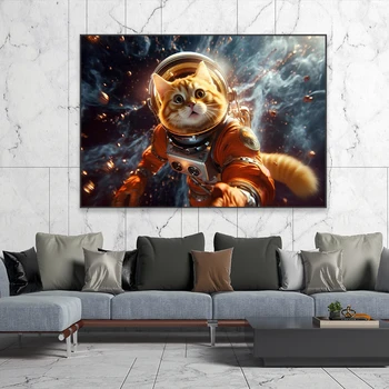 Elegants Zinātnes Dzīvnieku Plakātu Krāsains Kaķis Telpā Drukāt Vintage Kanvas Glezna Astronauts Sienas Dekori Dzīvnieku Mākslas Istabas Interjeru