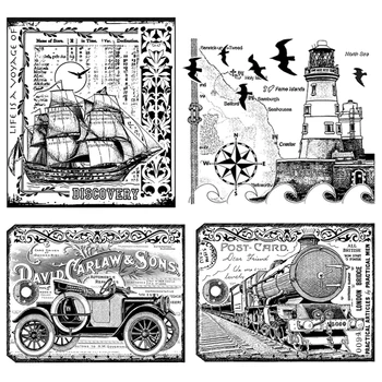 Vintage Pastmarku Ar Bākas/vilcienu/jahtu Skaidrs, Zīmogs Scrapbooking Karšu Pieņemšanas Zīmogi Amatniecības Piederumi Silikona Blīves
