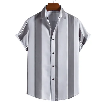 2023 Havaju Krekls Harajuku Svītru Drukāt Zaudēt Modes Gadījuma Īsām Piedurknēm Vīriešiem ir Pogas, Atloks Top Vasaras Kreklu apdruka Vīriešu Apģērbs