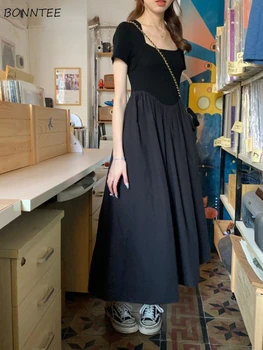 Kleitas, Sievietēm, Cietā Vintage Īstermiņa piedurknēm Temperaments korejiešu Stilā, Midi Temperaments Gadījuma Dāmas Brīvdienu Gadījuma Šiks Streetwear