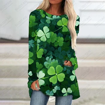 Sieviešu Modes Četru Lapu Āboliņš 3D Glezna Dress Ikdienas Zaudēt Atviegloti garām Piedurknēm Kleita St Patrick ' s Day Apaļu Kakla Kleita
