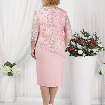 Sievietes Balles Kleita ar Ziedu Izšuvumiem Plus Izmērs Balles Kleitas, Elegants O-veida kakla Dizainu ar Pusi Piedurknēm Viltus divdaļīga Kāzām